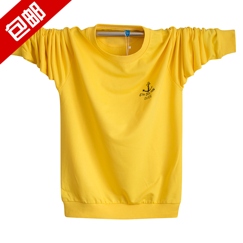 New Long-Sleeved T-Shirt for Men, Pure Cotton, Loose-Fitting, Yellow Top, Casual Spring Youth Round-Neck Inner Layering Shirt