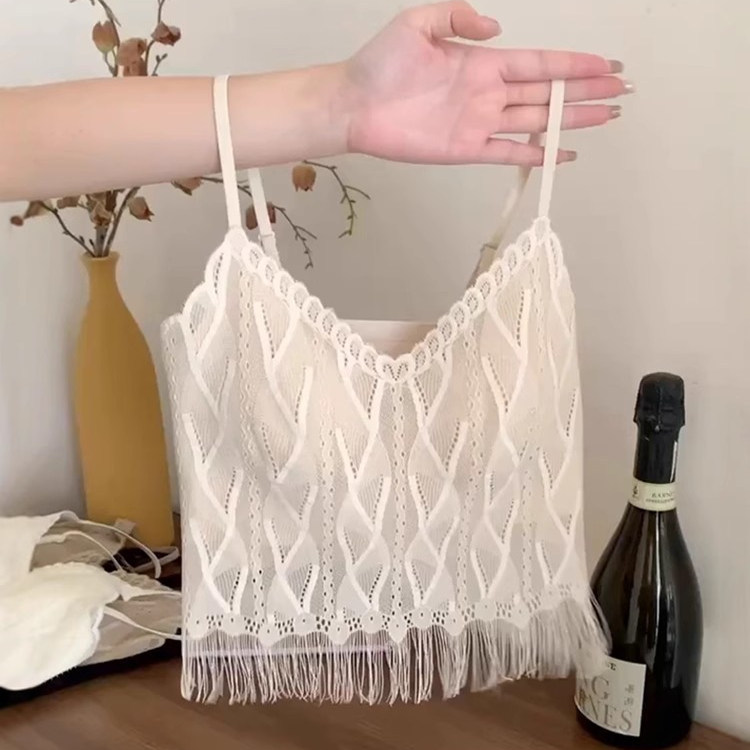 Removed from Store! Top-Tier Brand with Chest Pads, Tassel Sleeveless Camisole, Women's Summer Short Lace Tank Top