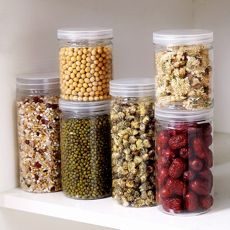 Empty jars with inner lids plastic cereal jars packaging barrels small bottles transparent 500ml split empty bottles snack jars