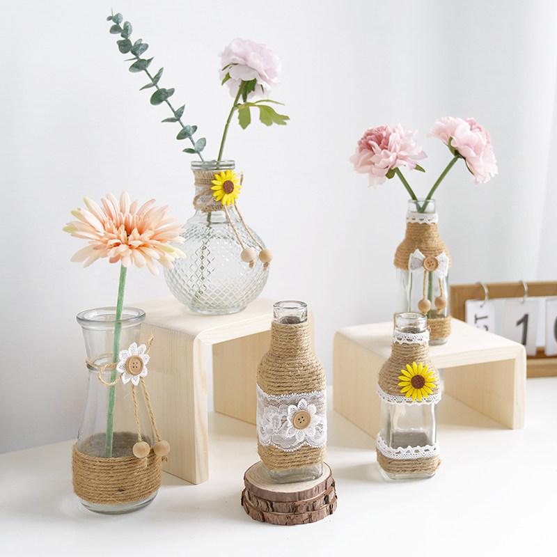 Small vase Nordic ins style small transparent glass vase desktop living room tulip rose Eucalyptus flower arrangement