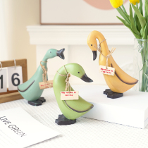 Hichijia Nordic Decoration Wood Duck Engraving New Wedding Placement Gift Fashion Creative Home Ornament Swing Wedding Celebration