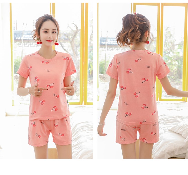 Bộ đồ ngủ nữ cotton mùa hè ngắn tay hai mảnh phù hợp với mùa hè Phiên bản Hàn Quốc của sinh viên tươi hè mùa hè mỏng phần dịch vụ tại nhà mùa xuân và mùa hè - Cặp đôi bộ đồ ngủ