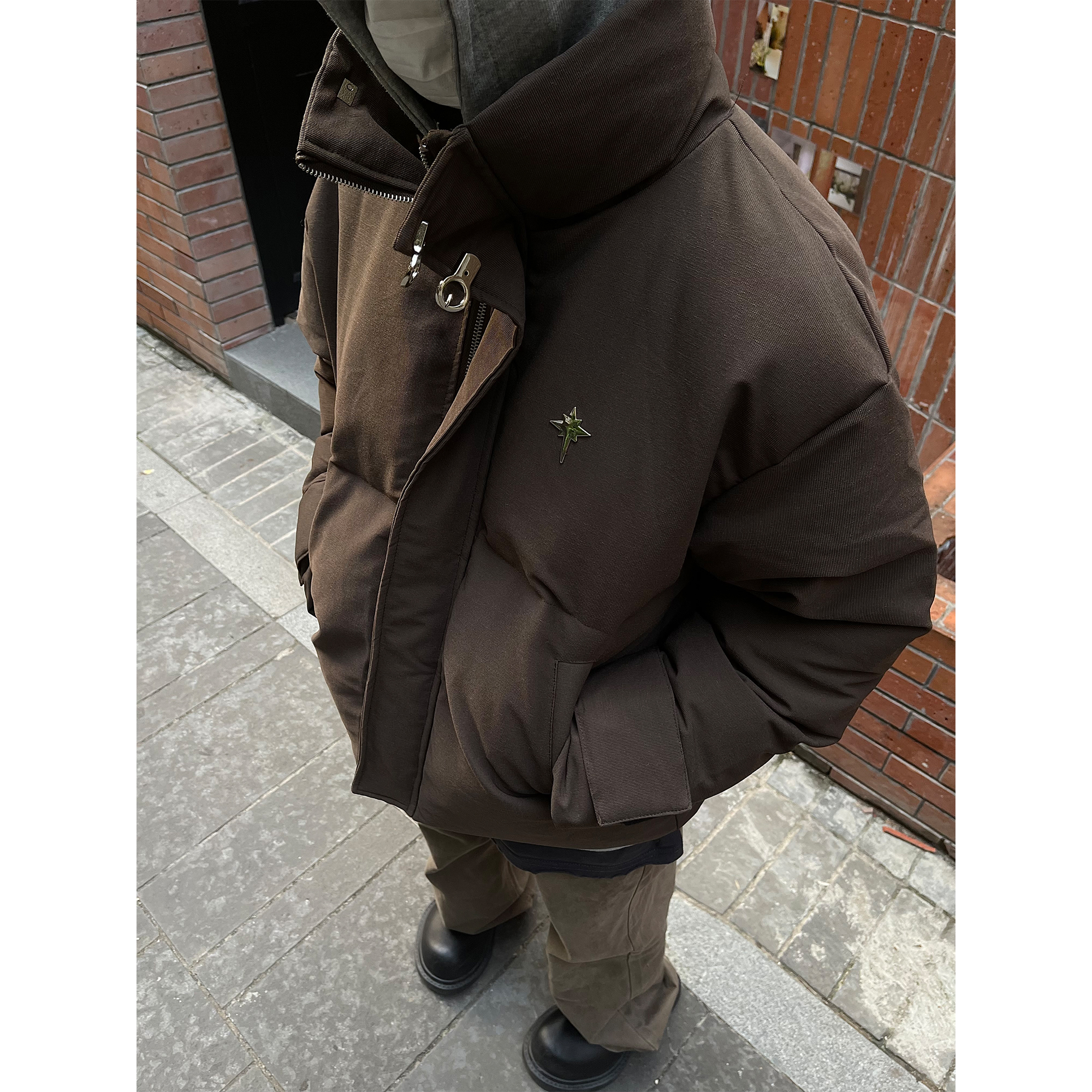 MaxDstr American frosted stand Maillard brown bread clothes cotton clothes men and women loose autumn and winter tides jacket-Taobao