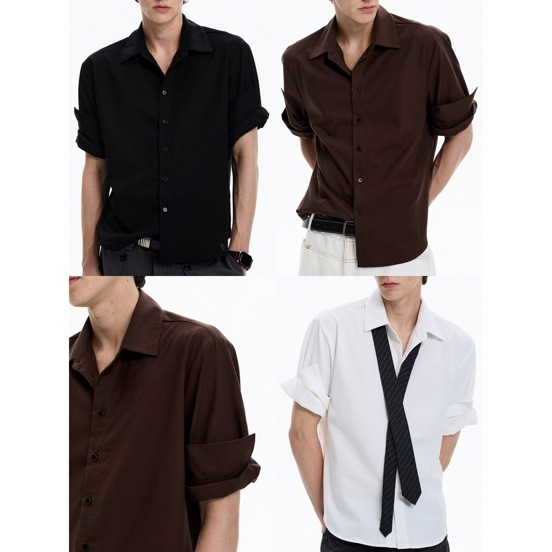Maxdstr Linen-Cotton Blend Old Money Style Regular Shoulder Roll-Sleeve Slim Fit Professional Short-Sleeve Shirt T-Shirt ins Maxdstr Linen-Cotton Blend Old Money Style Regular Shoulder Roll-Sleeve Slim Fit Professional Short-Sleeve Shirt T-Shirt ins