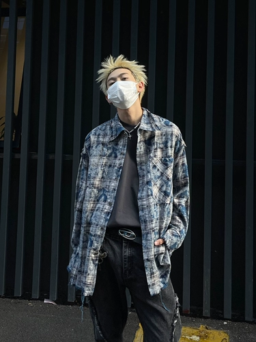 Maxdstr American Hip-Hop Tie-Dye Проверьте разбросанную рубашку мужчины и женская рубашка свободная осенняя модная бренд
