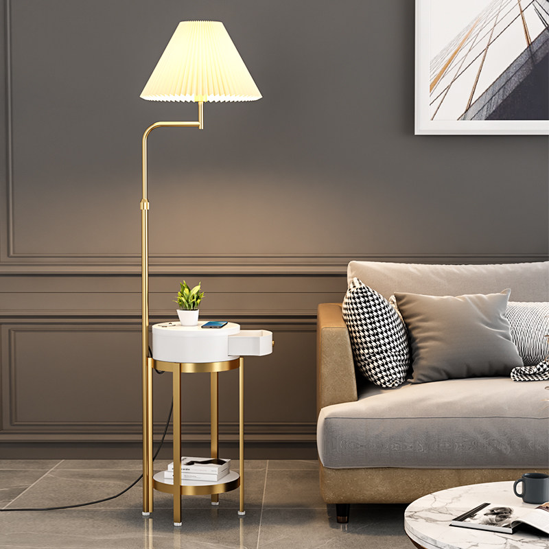 Nordic light luxury art coffee table floor lamp living room sofa bedroom bedside table storage charging integrated vertical table lamp