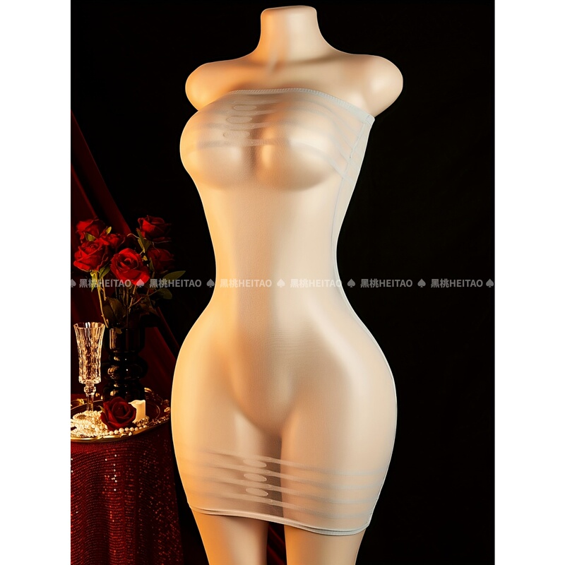 Black Spades: Sexy See-Through Bodycon Dress with Stripes, Strapless, Tight-Fitting, Seductive, Revealing, Playful, Tearable Lingerie