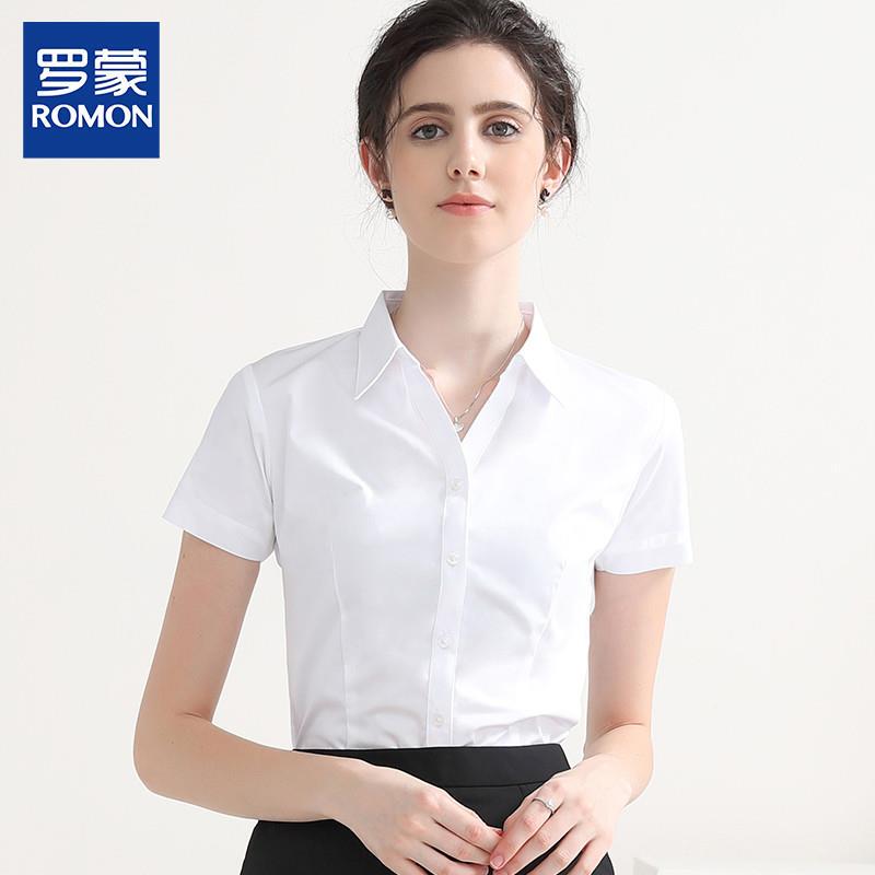 Women's White Short-Sleeved Shirt Summer Modal Professional Formal Wear V-Neck Work Clothes Non-Iron Blue Shirt