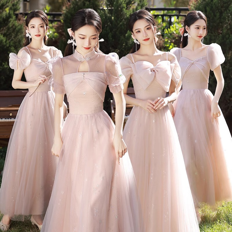 Pink Bridesmaid Dress 2026 New High-End Sister Group Niche Stunning Dress Female Ethereal Banquet Elegant Dress
