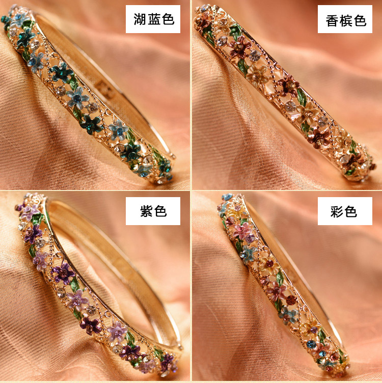 Phụ kiện tóc retro vòng tay rỗng hoa thủ công sơn phong cảnh dân tộc Thái trang sức màu xanh nữ vòng đeo tay phổ biến đầu trang sức lac tay dep