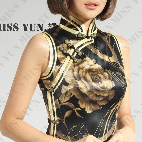Autumn Clothing New Peony Melody True Silk Great King Fashion Improved Leisure Short Qipao Dress Don set to do