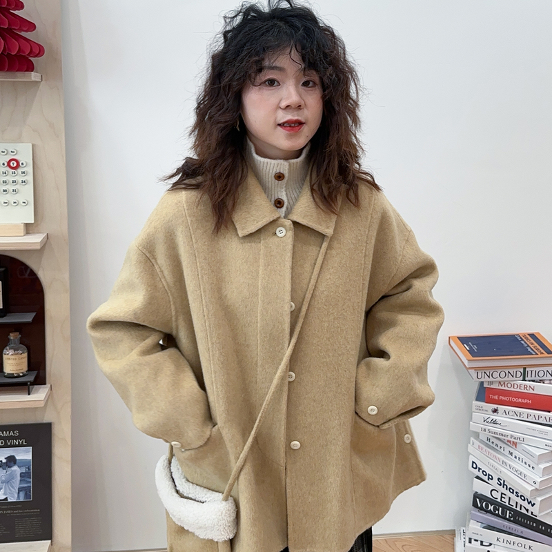 Scorpion in a Water Bottle College Style Lapel Double-Sided Wool Coat Age-Reducing Versatile Mid-Length Concealed Placket Woolen Jacket Scorpion in a Water Bottle College Style Lapel Double-Sided Wool Coat Age-Reducing Versatile Mid-Length Concealed Placket Woolen Jacket
