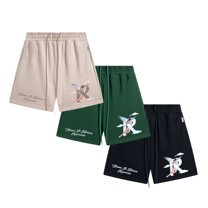 High-End Represent Angel Letter Print Drawstring Sports Shorts High Street Summer Pure Cotton Five-Point Shorts Trendy