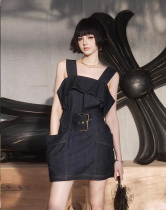 2024 new French high-end light luxury beautiful temperament and exquisite short skirt blue denim suspender dress for women summer
