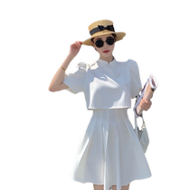 2021 new French style niche temperament socialite Royal Sister white cheongsam fashionable street age-reducing fashion two-piece suit