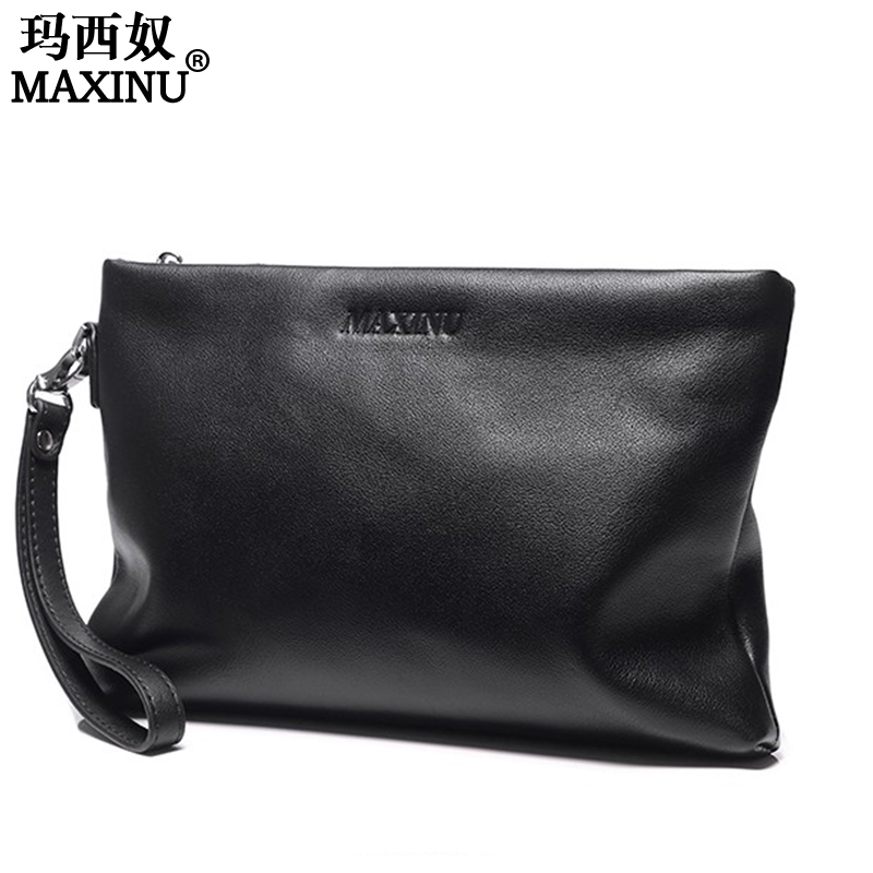 Head skin men's handbag new envelope zipper wrapper pack genuine leather male bag large capacity custom handbag