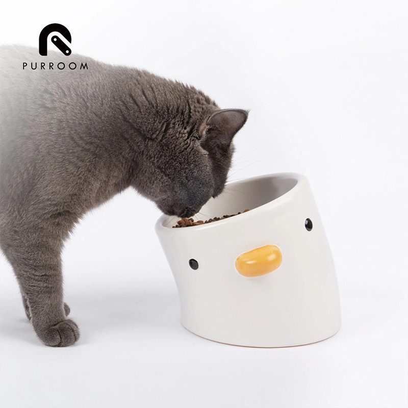 Spot Purroom Small Chicken Bowl Plus High Pet Grain Bowl Kitty ceramic to protect cervical spine Pitched Bowl Mark Cup