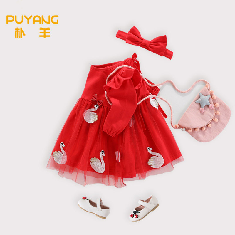 Spring and autumn children's red princess dress foreign style long-sleeved baby girl dress autumn dress one-year-old girl dress autumn - Taobao