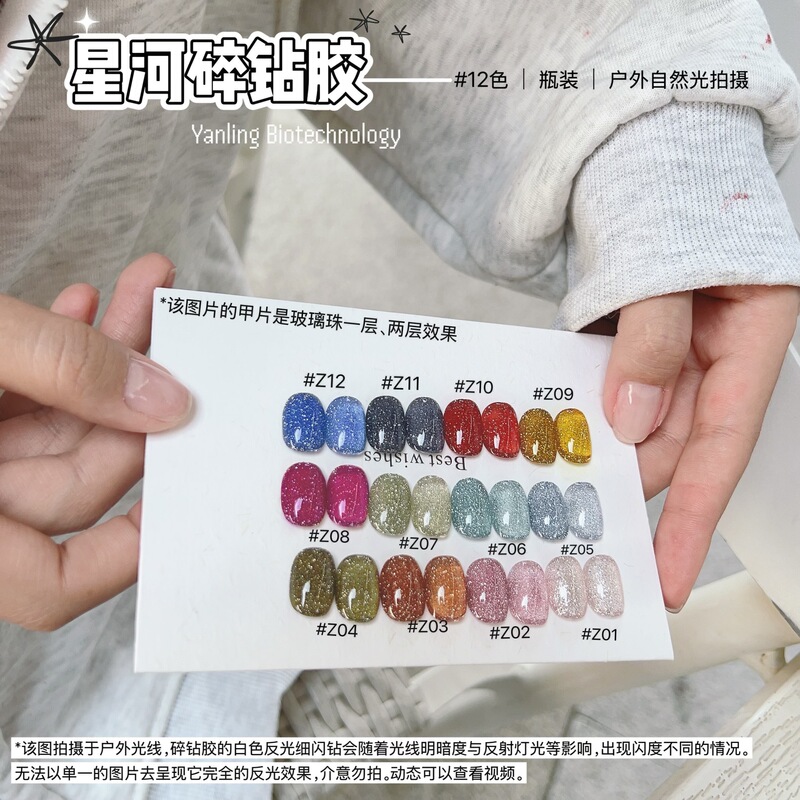 Yanling's New Galaxy Crushed Diamond Double Flash Ice Transparent Reflective Fine Glitter Nail Gel, High-End Whitening Nail Gel for Clubbing