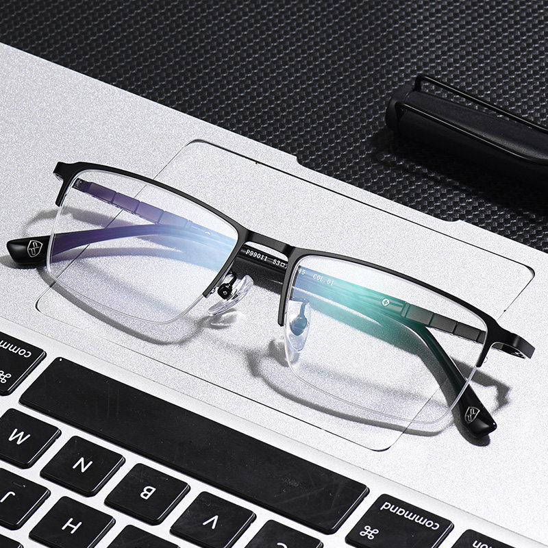 Pure Titanium Myopia Glasses Male Worthy Degree Super Light Semi-Frame Near-Lens Finished Eye Frame Anti-Blue Light Flat Mirror