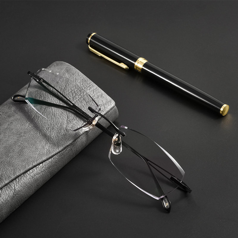 Pure titanium no frame diamond cut edge glasses anti-blue light eye ultra light and fit degree plus astigmatism myopia glasses man