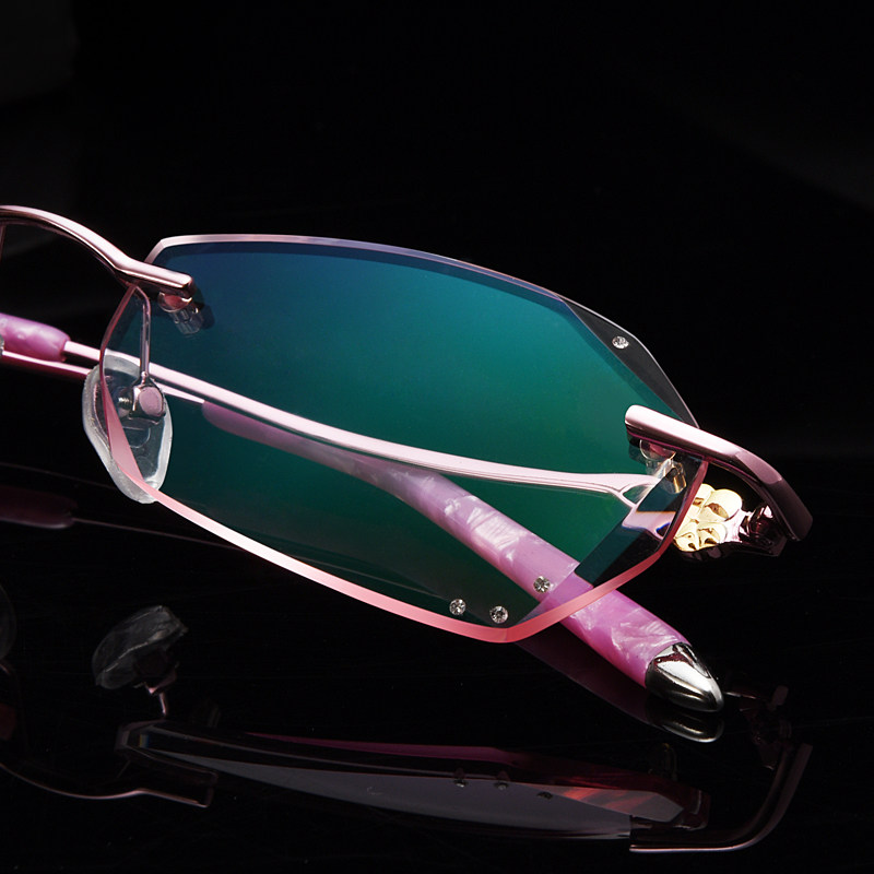 With rimless diamond trimmed myopia glasses women's anti-blue light finished astigmatism glasses frame power color changing glasses