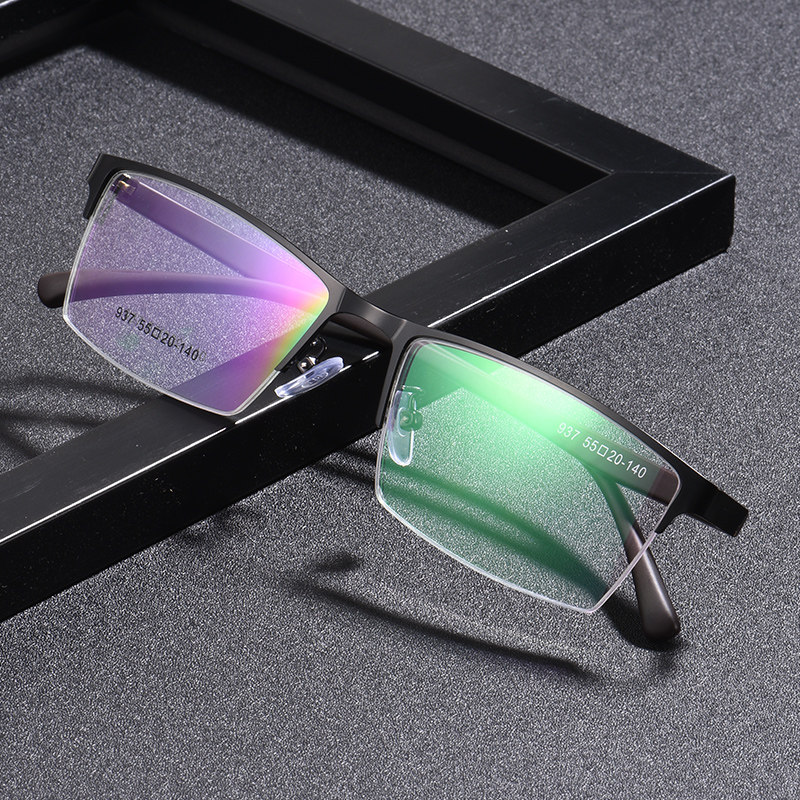 Myopia Glasses Male With Degree Super Light Semi-Frame Near-Lens Matching Degree Finished Eye Frame Anti-Blue Light Flat Mirror
