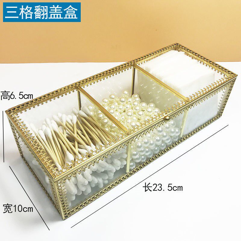 Retro glass non-acrylic cosmetic cotton storage box cotton swab finishing box transparent dressing table desktop storage cotton swab