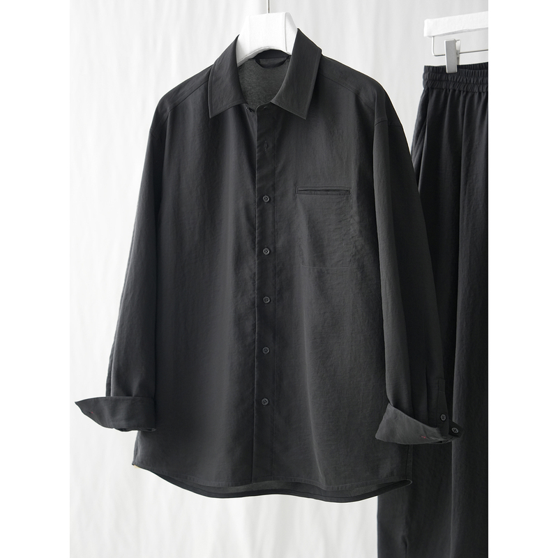 Ma·Fu Handcrafted Triacetate Shirt, Summer Natural Texture Black Storm Top Ma·Fu Handcrafted Triacetate Shirt, Summer Natural Texture Black Storm Top