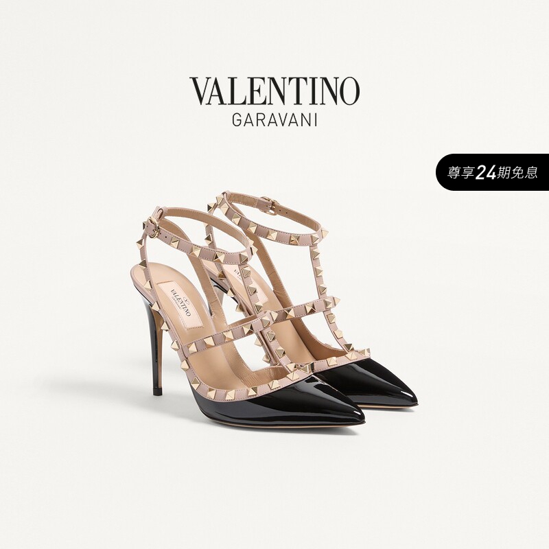 Valentino Women's Rockstud Patent Leather Studded High-Heeled Sandals