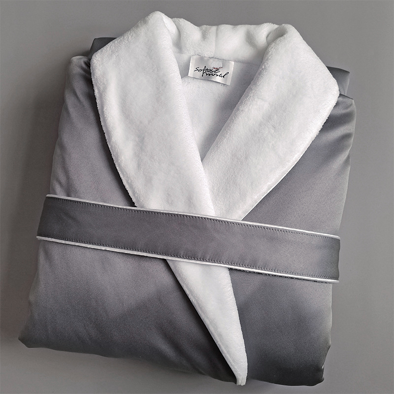High-End Hilton Five-Star Hotel Bathrobe for Women, Autumn and Winter Double-Layered Fleece-Lined Thickened Couple Bathrobe, Men's Nightgown