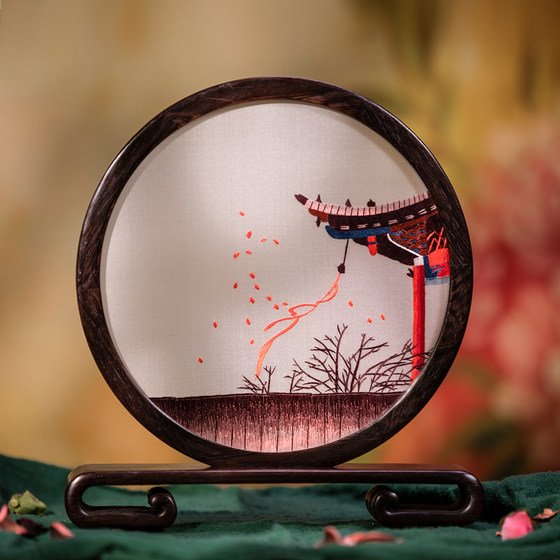 Hunan Chuanli Hunan Embroidery Hand Embroidery Double-sided Embroidery Bedroom Study Table Table Table Round Screen Ornament New Chinese Art Gift