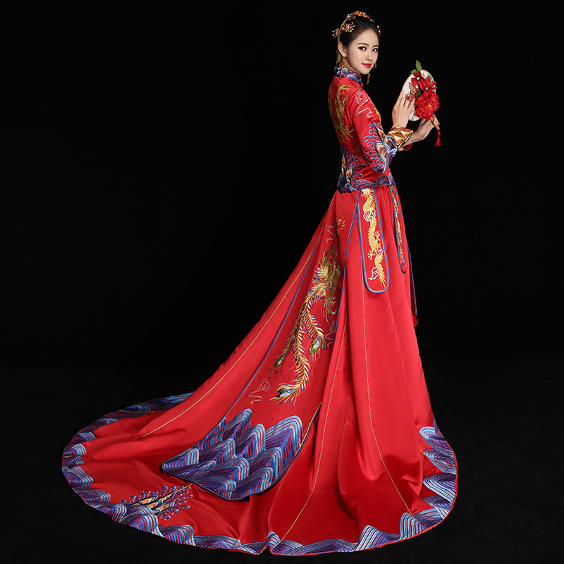 Rental Xiuhe Grandpaner Groom and Bride 2021 New Dragon Tail China Wind Large Blue Couple Show Rental Xiuhe Grandpaner Groom and Bride 2021 New Dragon Tail China Wind Large Blue Couple Show