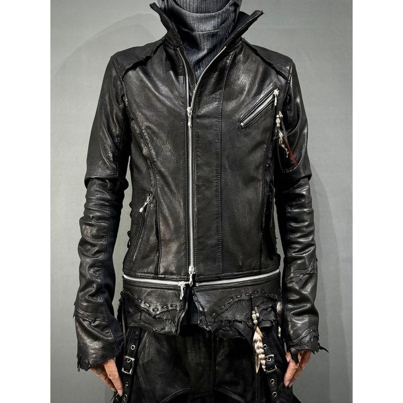 Serum Beats Beat It Crystal Sheepskin Leather Jacket Gem Tassel Feather Lizard Skin Visual Style Military Motorcycle