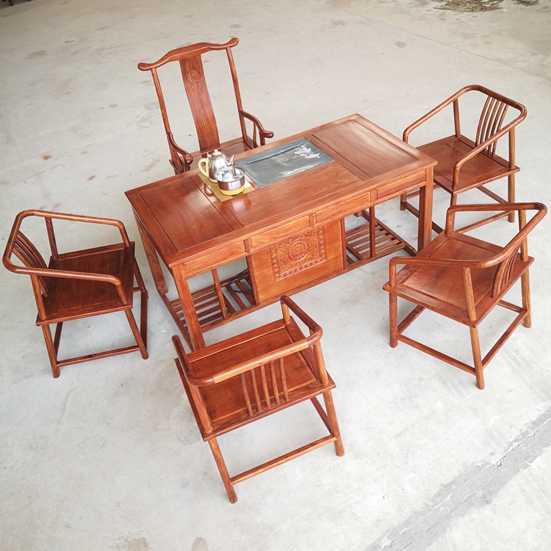 Mahogany tea table 1 53 meters rosewood solid wood hedgehog red sandalwood tea table new Chinese tea chair induction cooker combination tea