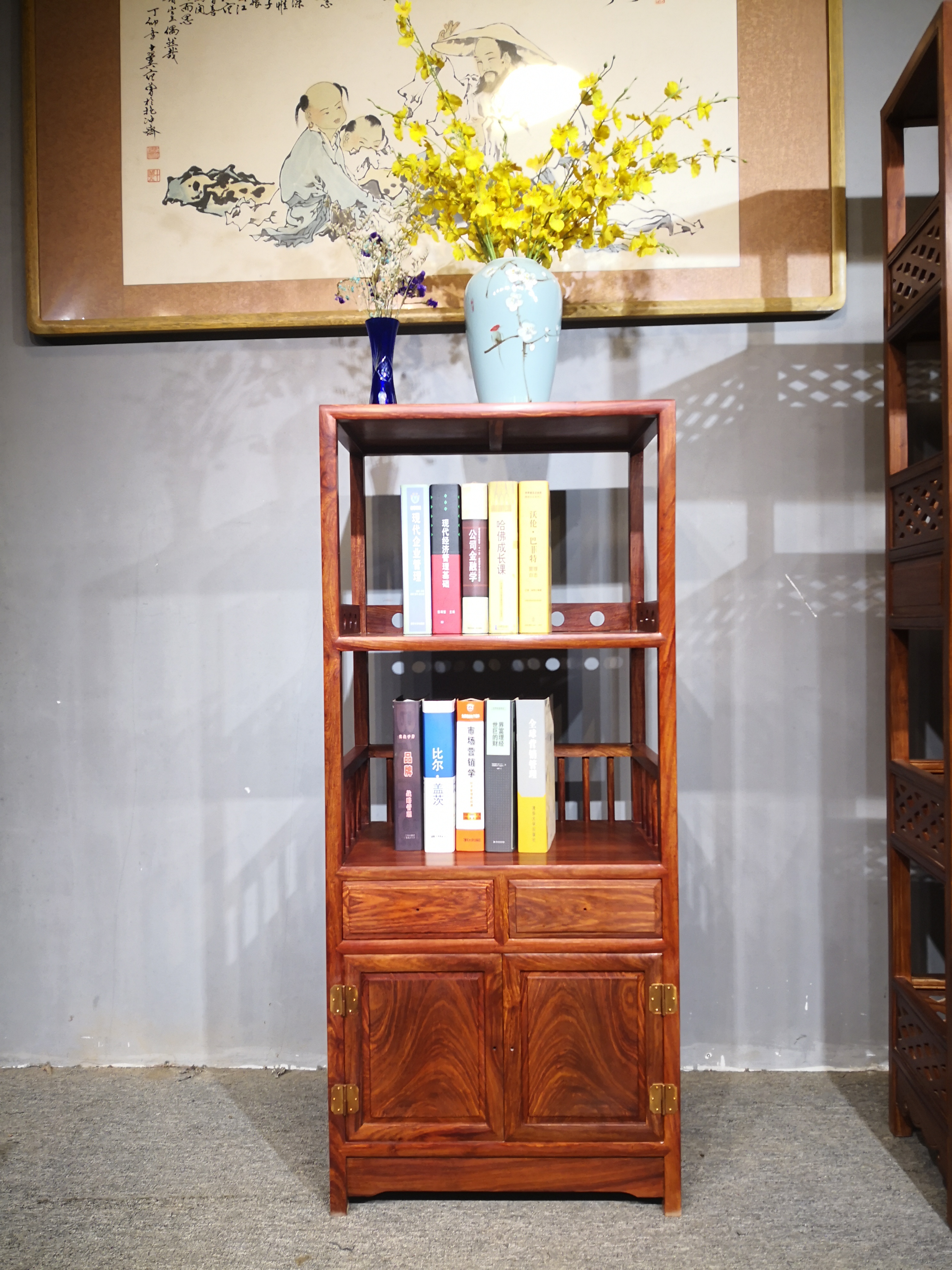 Red Wood Furniture Flowers Pear Wood Dining Cabinet Tinged Hedgehog Purple Sandalwood Tea Water Cabinet Solid Wood Small Bookstand Tea Rack Vertical Striped Cabinet Bowl Tray Cabinet