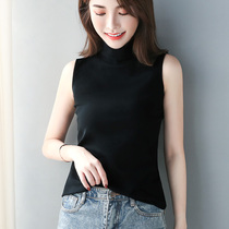 Black high collar sleeveless camisole Vest Women summer cotton base shirt interior tight top canoe sleeve t-shirt women