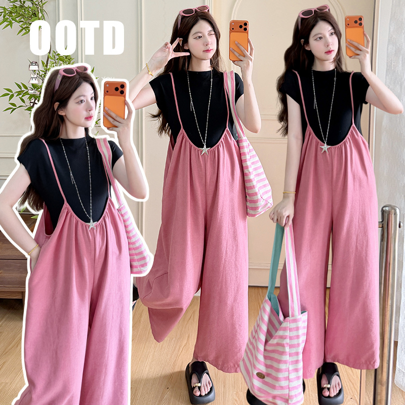 Maternity Summer Short-Sleeve Set 2026 New Style, Korean Fashion Overalls That Don'T Show Pregnancy, Trendy Wide-Leg Pants Maternity Summer Short-Sleeve Set 2026 New Style, Korean Fashion Overalls That Don'T Show Pregnancy, Trendy Wide-Leg Pants