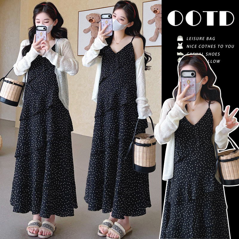 Maternity Wear Summer Dress 2026 New Style Non-Obtrusive during Pregnancy Suspender Dress Set French Style Beautiful Dress Set