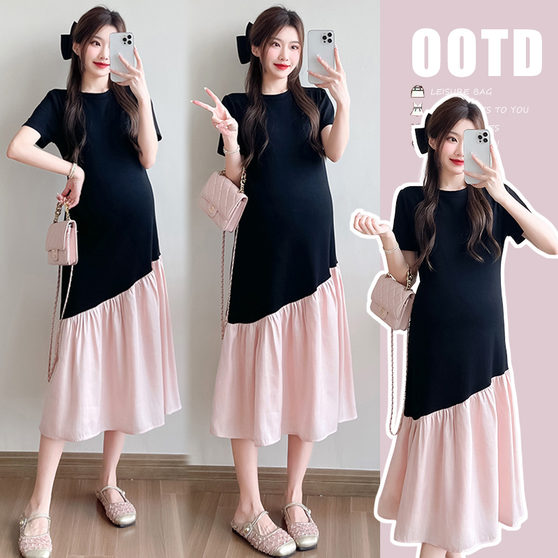 Maternity Summer Dress 2026 New Style Fashionable and Stylish Design Splicing Maternity Dress Summer Suit