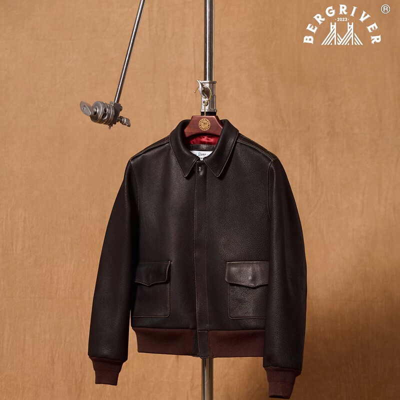 Berg River Is Selling 2.0 Thick Heavy-Duty North American Wild Deer Leather A2 Flight Jacket Short Leather Jacket in Stock