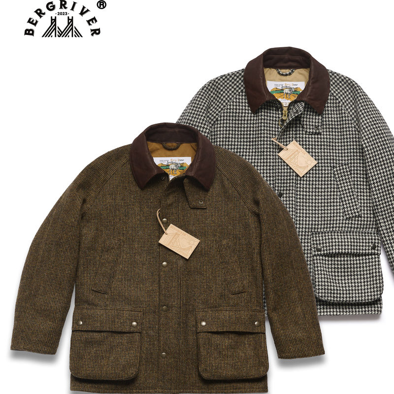 Berg River Produces a Thick Tweed Mid-Length Pure Wool Hunting Coat with a Horse Leather Collar, Unisex