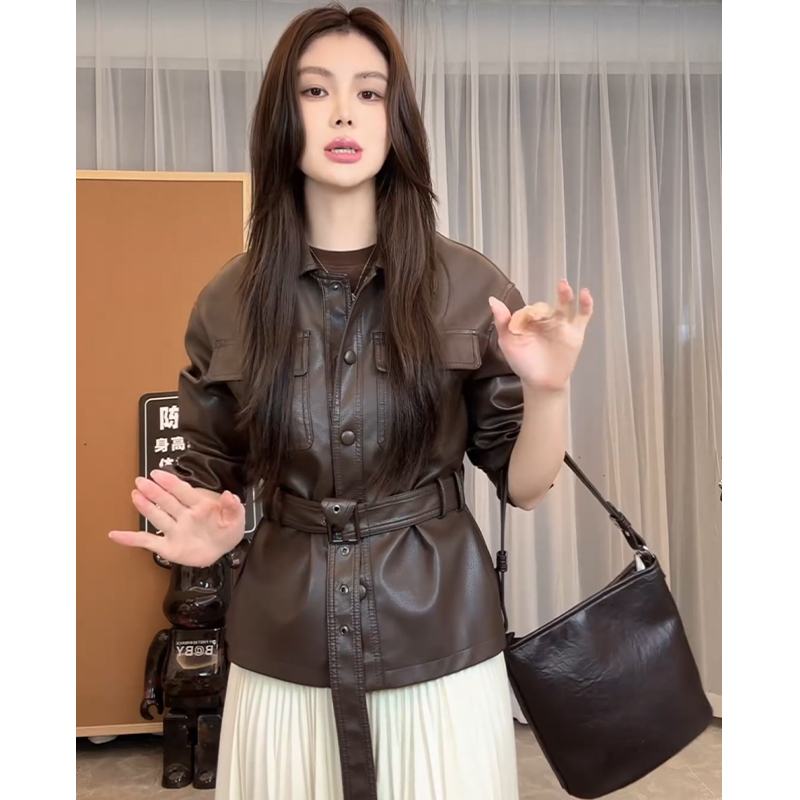 [Chen Da Zhuang] Song Jia's Same Style 688 Genuine Sheepskin Leather Jacket for Women, Short and Elegant Leather Coat