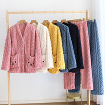 Autumn and winter New couple flannel set large size casual men and women twist thick Arctic velvet home clothing pajamas