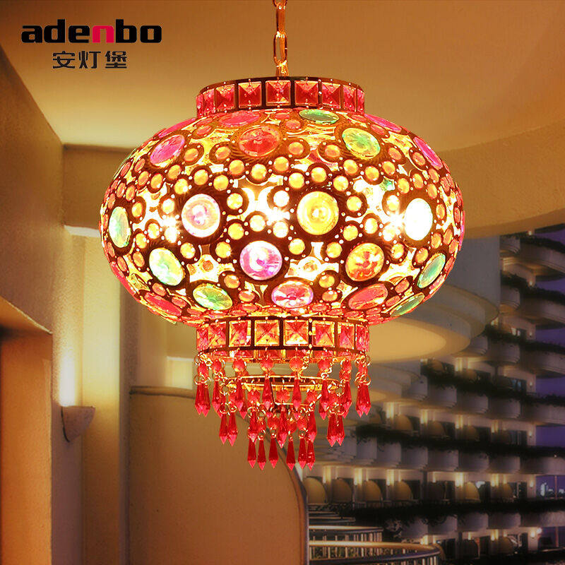 Amber Lamp Castle Water Crystal Light Modern Chinese Chandelia Water Crystal Lantern Lantern Light Balcony Light Walk Road Lamp Genguan Light Red Living Room