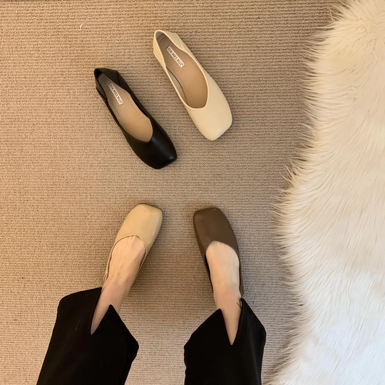 平底单鞋女2025新款春季奶奶鞋一脚蹬豆豆鞋方头瓢鞋玛丽珍女鞋子