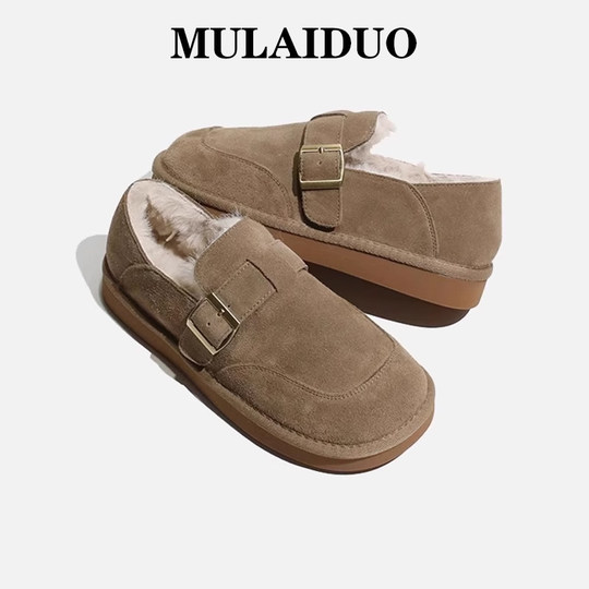 厚底毛毛鞋女2025冬季新款懒人一脚蹬勃肯豆豆鞋平底孕妇雪地棉鞋