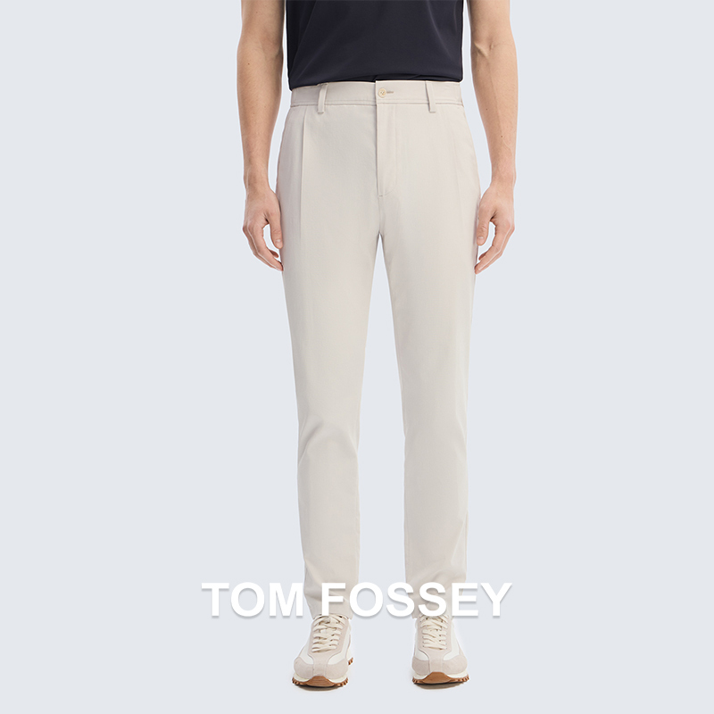 Spring and Summer New Cotton and Linen Blend Light Gray Single-Pleat Lightweight Breathable High-Quality Casual Pants Tomfossey
