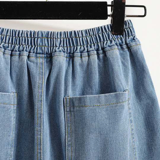 Plus size women's pants summer thin denim shorts fat girl looks slim loose casual wide leg pants covering crotch pants