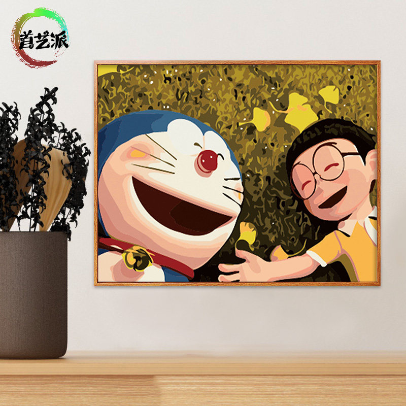 Shouyi School digital oil painting diy fill color cartoon animation hand-painted Nobita Doraemon living room decorative oil painting